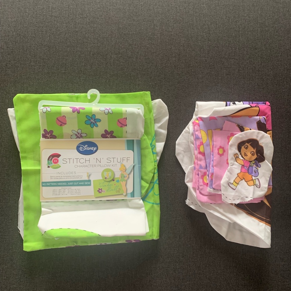 NWT Disney Stitch N Stuff Tinkerbell Pillow Kit and !Hola! !Soy Dora!